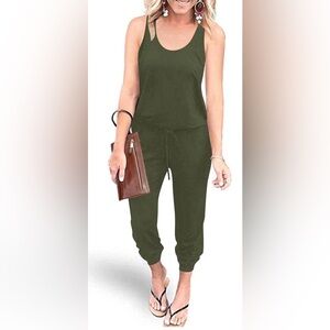 Amazon Olive Green Sleeveless Jogger Jumpsuit